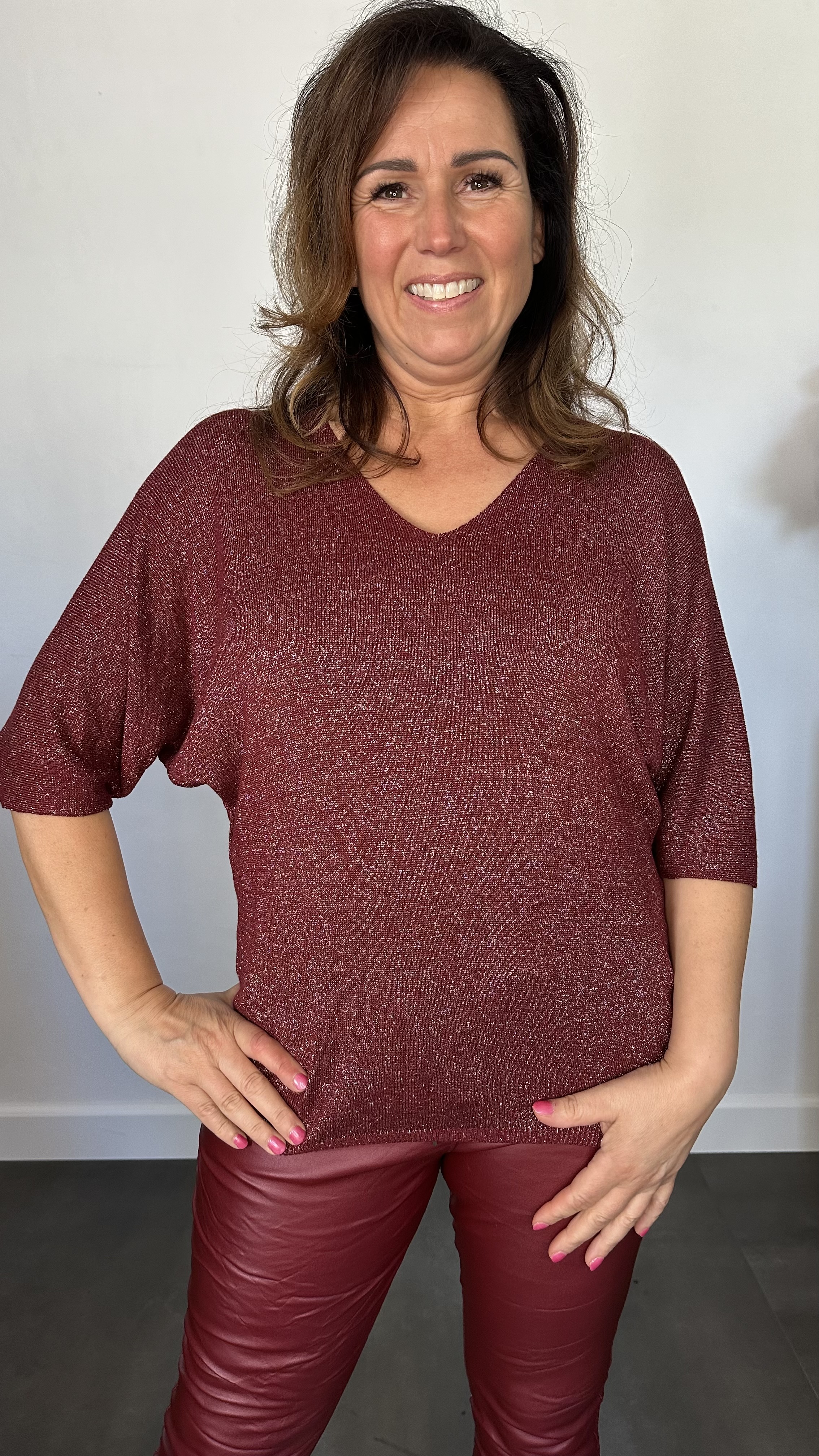 Trui silver sparkle bordeaux