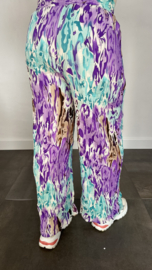 Plisse broek met wijde pijp coloured flames mint SALE