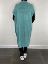 Lang grof gebreid mouwloos vest mos groen