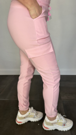 Cargo jogger in travel stof met elastiek roze