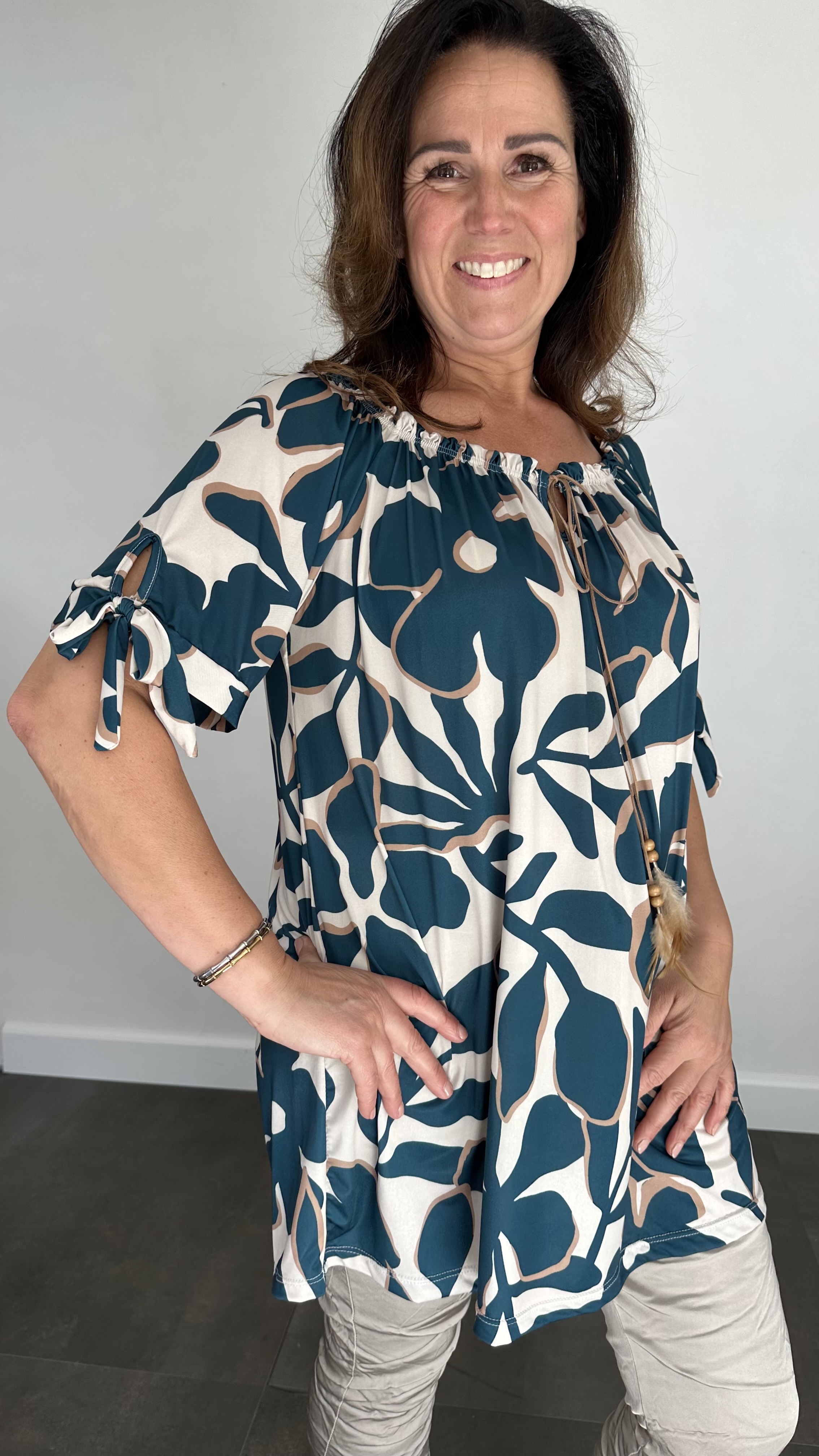 Top/ Tuniek fantasy flower petrol