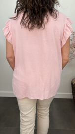 Shirt Britt met knopen en ruche Roze