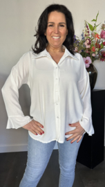 Crepe blouse met trompet mouw Ecru