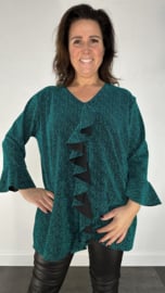 Blouse met ruche en volant sparkle lines groen