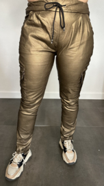 Cargo joggjeans leatherlook coating brons