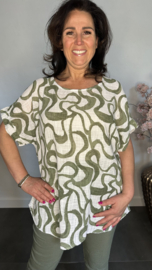 Linnenlook shirt Waves wit/ army