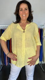 Linnenlook blouse met knoop geel