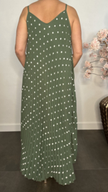 Plisse jurk Polka Dot met spaghettibandjes Army