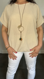 Crinkle shirt met elastiek +ketting Zand