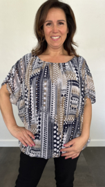 Blouse met boord stippen marine taupe