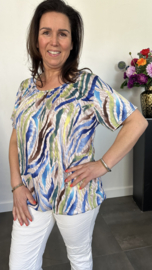 Ballon shirt met elastiek animal stripes blauw(+size)