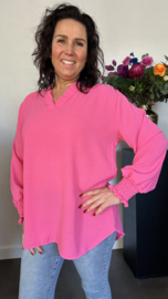 Crepe blouse Leonie met ruche Fuchsia