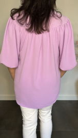 Shirt selina met v-hals en pofmouw lila