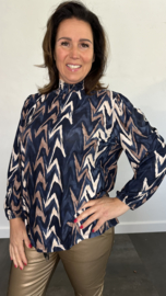 Shirt met gesmokte kraag zig zag soft blauw