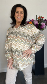 Soft shirt met v-hals en pofmouw Zig zag army