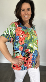 Ballon shirt met elastiek jungle flower peach (+size)