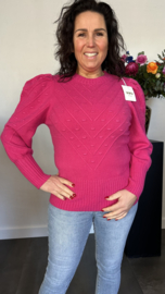 Fijn gebreide trui Julia met pofmouw Fuchsia