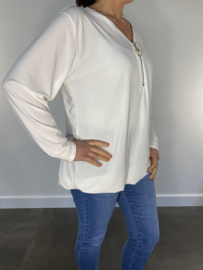 Shirt met rits en elastiek ecru