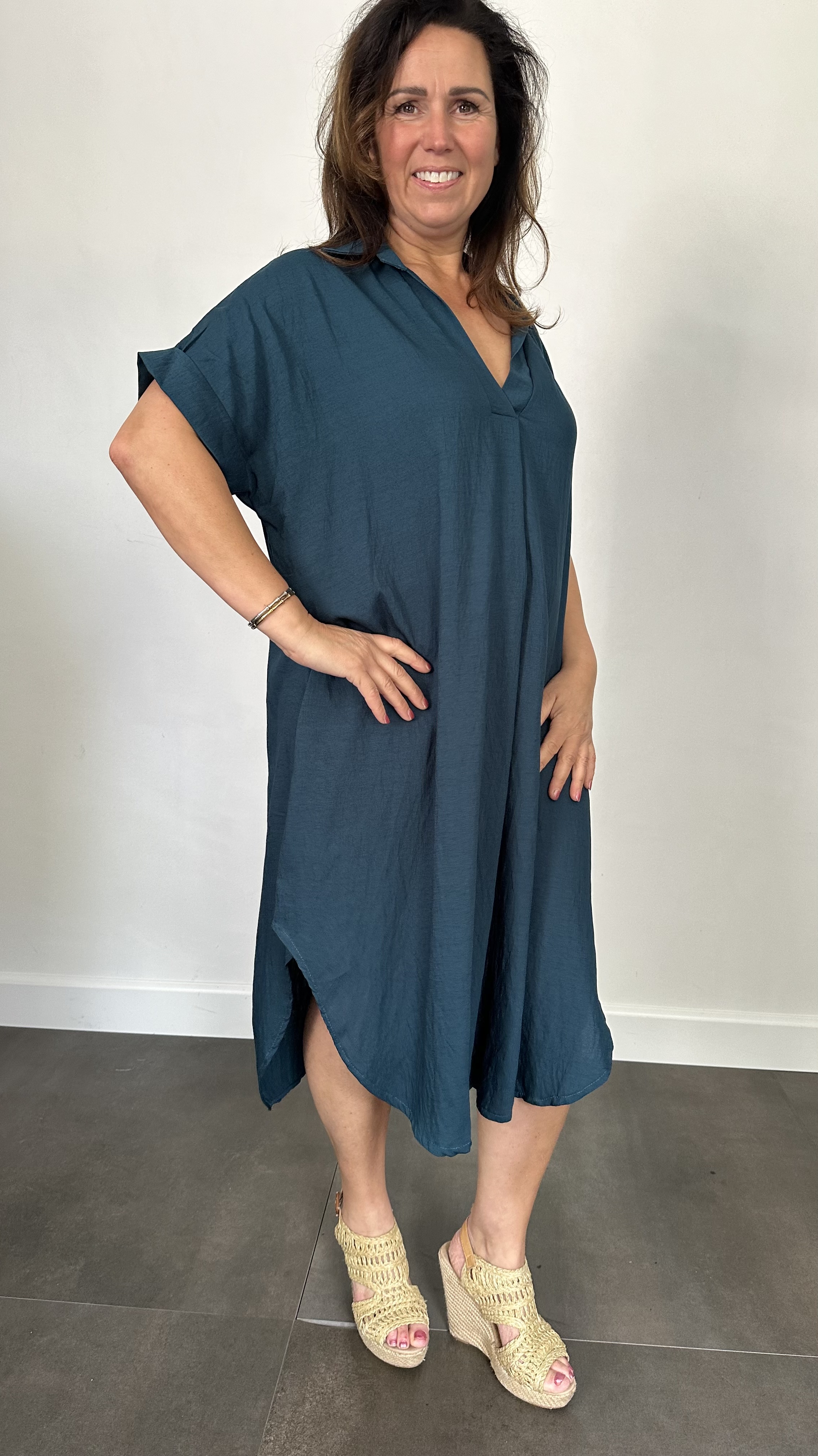 Jurk Leya uni +Size Petrol