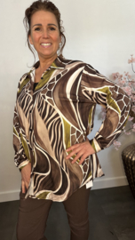 Stretch blouse soft Animal mix Choco/Avocado