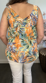 Ballon top met V-hals Palm leaf oranje