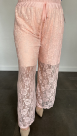 Kanten broek lacey met wijde pijp roze