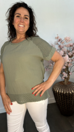 Linnenlook shirt met gehaakt kant Army