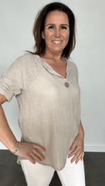 Linnenlook blouse met knoop zand