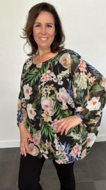 Ballon blouse roos kobalt / zwart/groen +SIZE extra