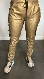 Cargo joggjeans leatherlook coating goud