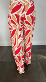 Plisse broek met wijde pijp fantasy flower fuchsia SALE
