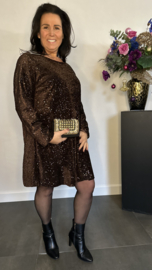 Velvet jurk/ tuniek met pailletten en strik Bruin