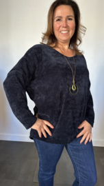 Baby rib sweater met ketting marine