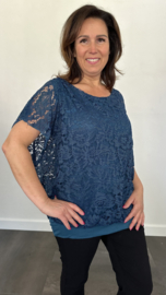 Blouse met boord KANT petrol +Size extra