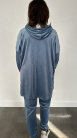 2-Delig velvet comfy pak met capuchon jeans blauw +SIZE SALE