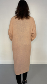 Lang grof gebreid vest met pofmouw oud roze