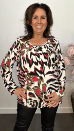 Ballon shirt met elastiek panter /tijger fuchsia