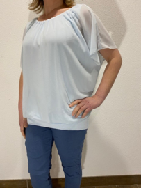 Blouse met boord  korte mouw licht blauw