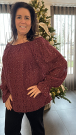 Kanten top met pailletten Bordeaux