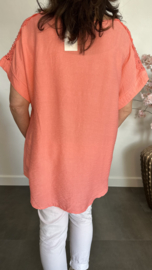 Shirt Nora kant +ketting Koraal