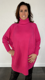 Oversized Poncho/ trui met ribbel col pink