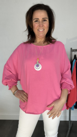 Blouse Femke met ketting en gesmokte boord pink