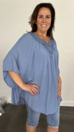 Tuniek chantal met kant jeans blauw +SIZE 