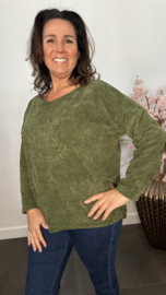 Baby rib sweater 2D reliëf print Army