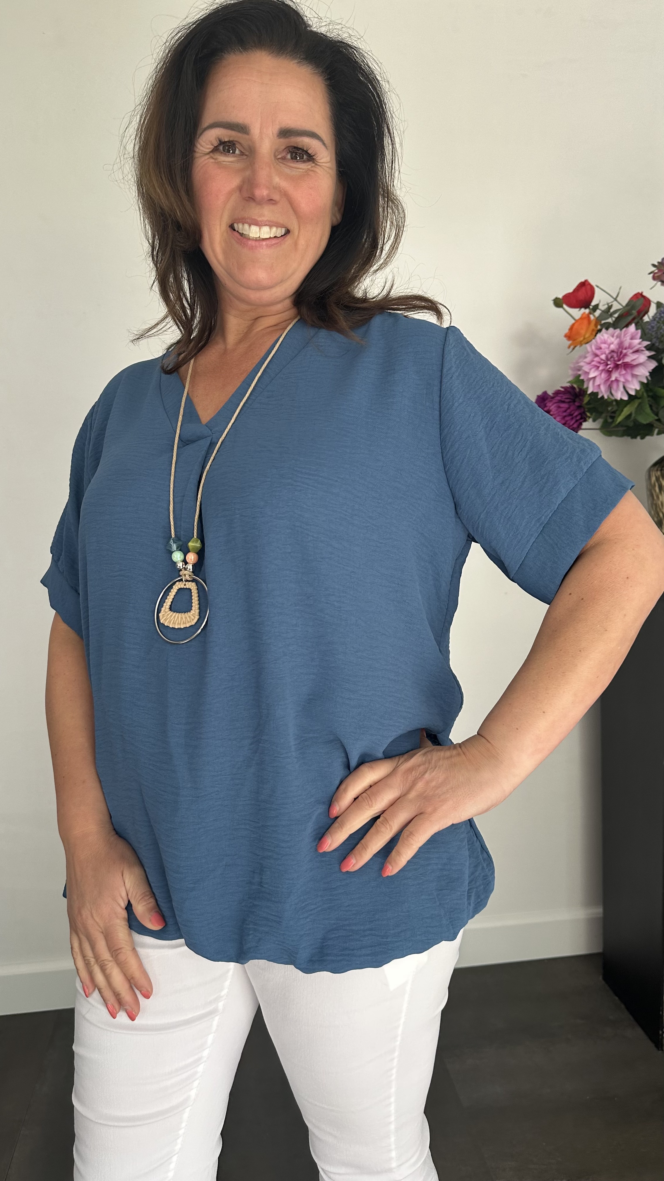 Top Maya korte mouw +SIZE jeans blauw