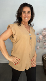 Shirt Britt met knopen en ruche Camel