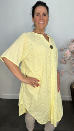 Broderie tuniek met knoop Geel