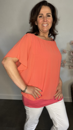 Blouse met boord korte mouw +SIZE koraal roze