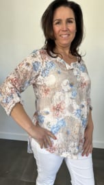 Kanten blouse gebloemd 2-delig zand