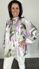 Blouse Lizzy met pofmouw marble lila/groen